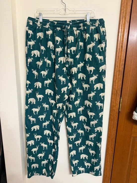 Eddie Bauer Forest Animal Print Lounge Pants in Teal and Cream - Picture 2 of 5